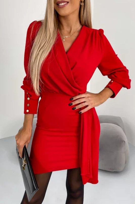 Vestidos sexis elegantes de un solo paso con cuello en V y cremallera sólida