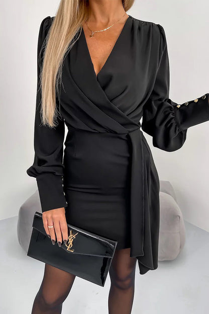 Vestidos sexis elegantes de un solo paso con cuello en V y cremallera sólida