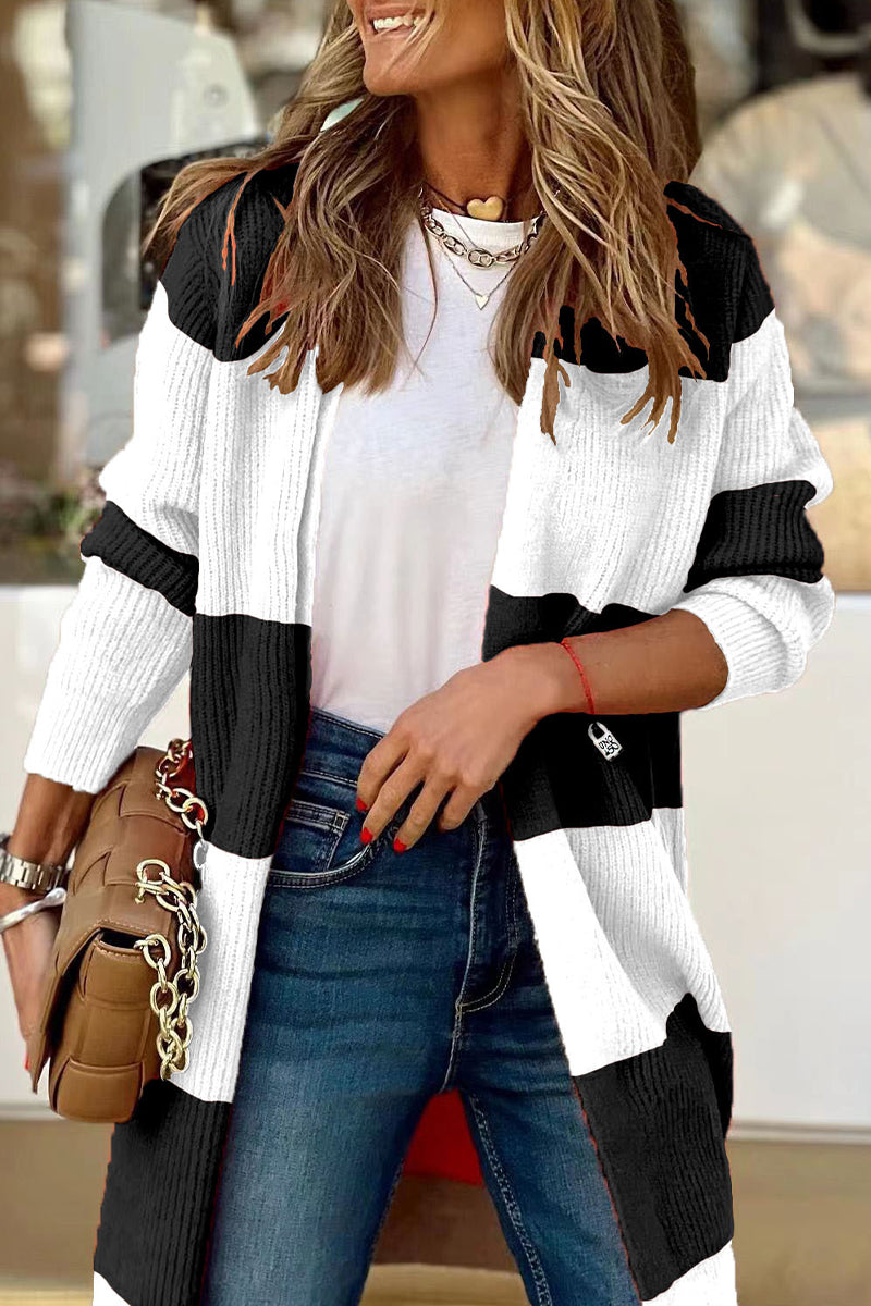 Tops con cuello tipo cárdigan de patchwork y rayas de calle