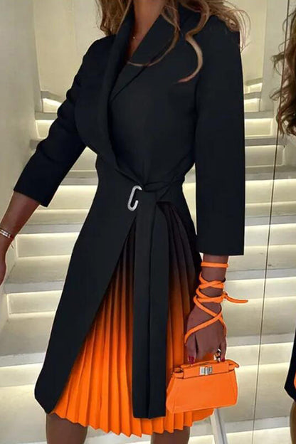 Elegantes vestidos de corte A con escote en V y bloques de color en contraste (4 colores)