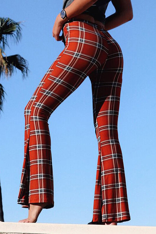 Pantalones de chándal de calle con estampado completo, corte recto, cintura alta y retazos a cuadros