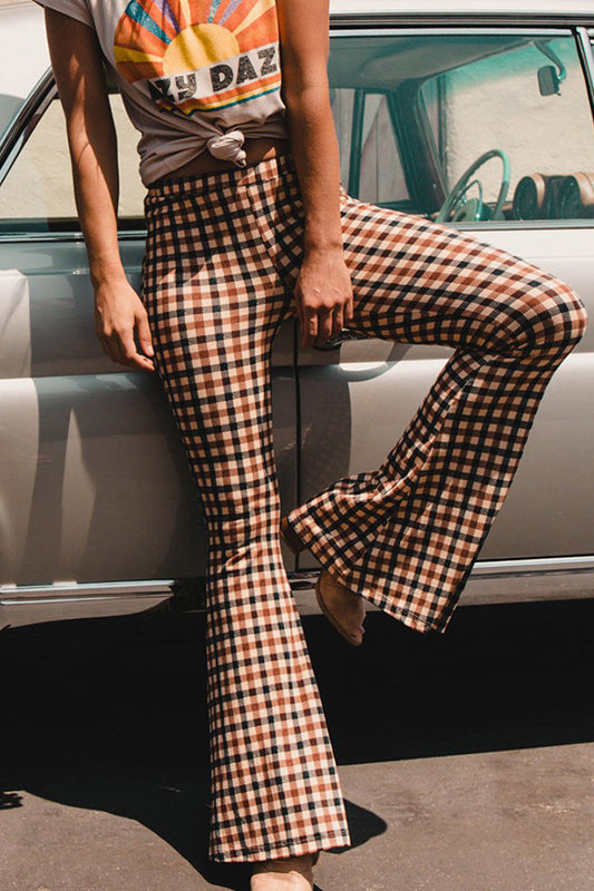 Pantalones de chándal de calle con estampado completo, corte recto, cintura alta y retazos a cuadros