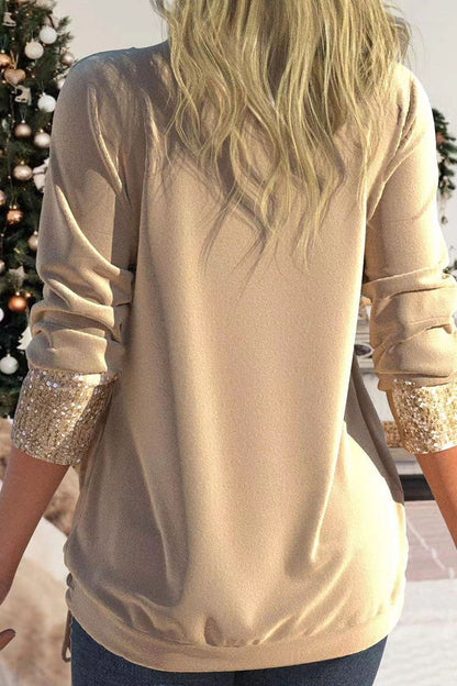 Blusa informal con cuello asimétrico y lentejuelas lisas (8 colores)