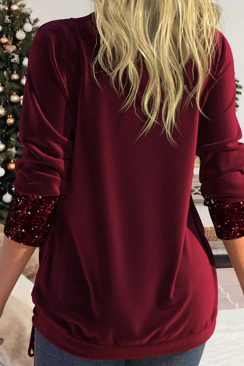 Blusa informal con cuello asimétrico y lentejuelas lisas (8 colores)