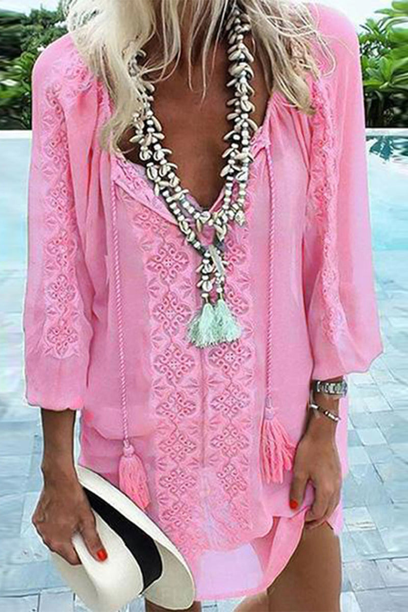 Vestido irregular con cuello en V y estampado elegante y dulce (3 colores)