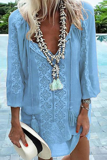Vestido irregular con cuello en V y estampado elegante y dulce (3 colores)