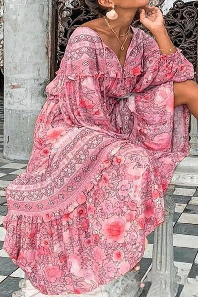 Vestido elegante con cuello en V y estampado elegante (5 colores)