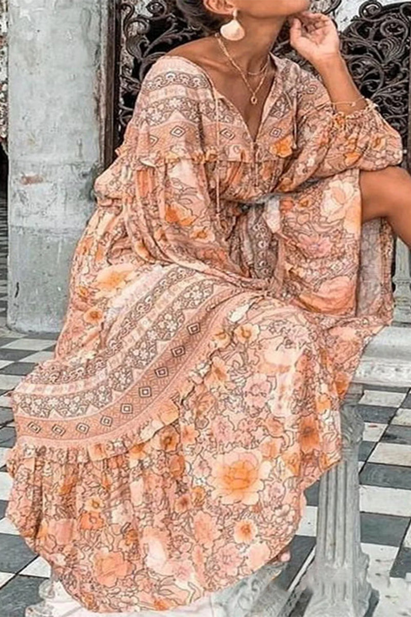 Vestido elegante con cuello en V y estampado elegante (5 colores)
