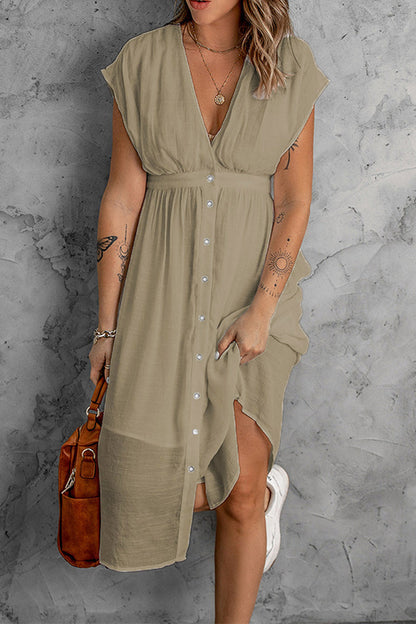 Vestidos sexis informales con cuello en V, hebillas sólidas y falda farol (7 colores)