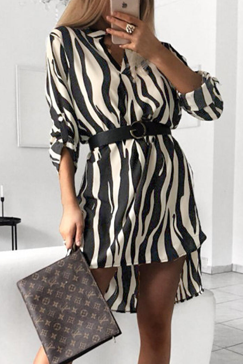 Elegante vestido irregular con cuello en V y estampado animal sin cinturón (6 colores)