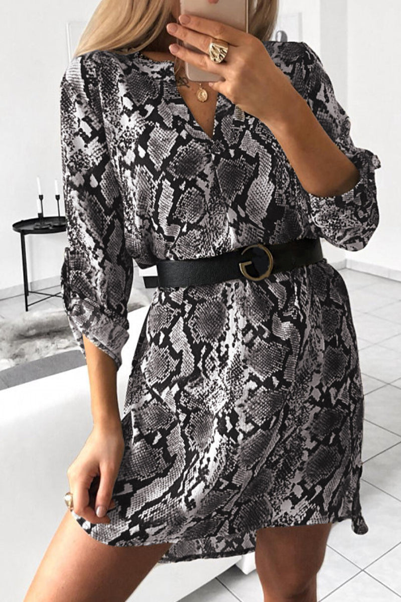 Elegante vestido irregular con cuello en V y estampado animal sin cinturón (6 colores)