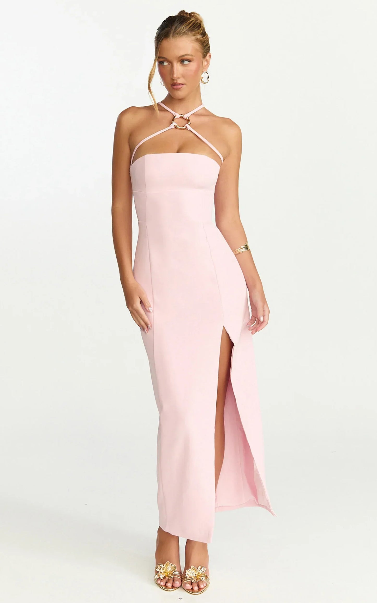Mae Midi Dress - Resin O Ring Fitted Dress in Pink