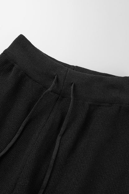 Conjunto informal de dos piezas con cuello vuelto, manga larga y frenillo liso (4 colores)