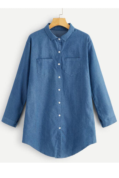 Blusas de cuello vuelto con patchwork liso de Street Simplicity