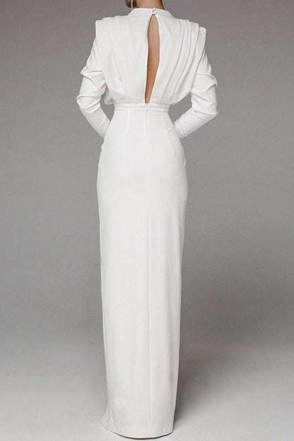 Elegante vestido recto con cuello redondo, abertura y espalda descubierta, de patchwork liso (3 colores)