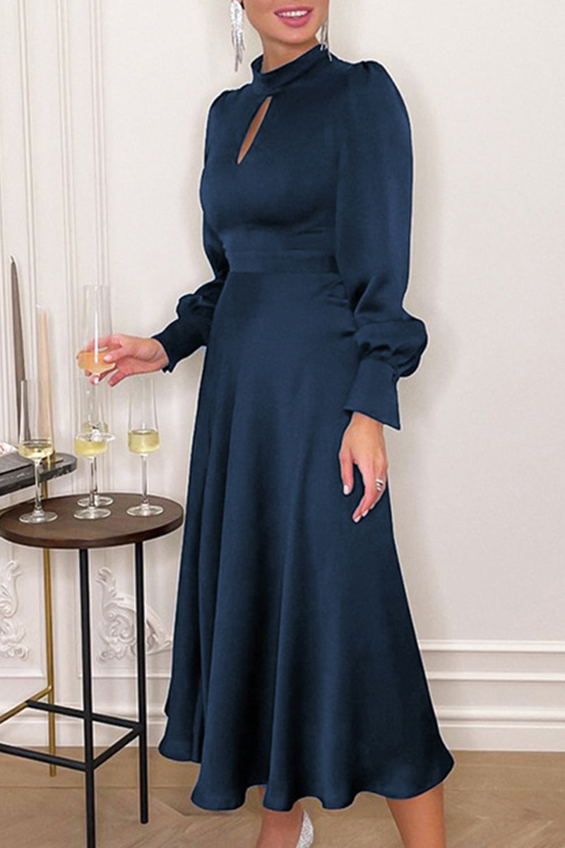 Elegantes vestidos de línea A con cuello alto, ahuecados y sólidos