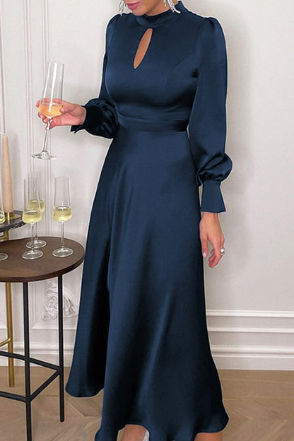 Elegantes vestidos de línea A con cuello alto, ahuecados y sólidos