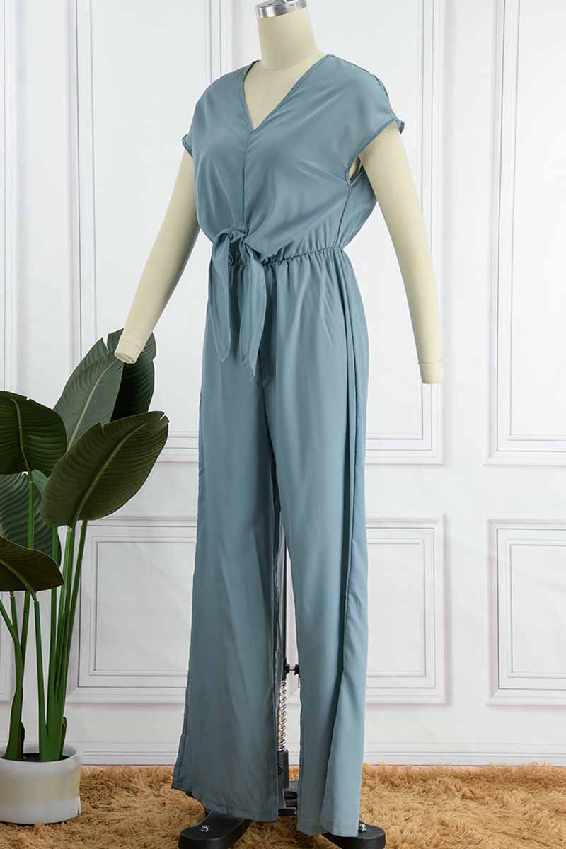 Mono holgado de moda urbana con escote en V, espalda descubierta y liso (3 colores)
