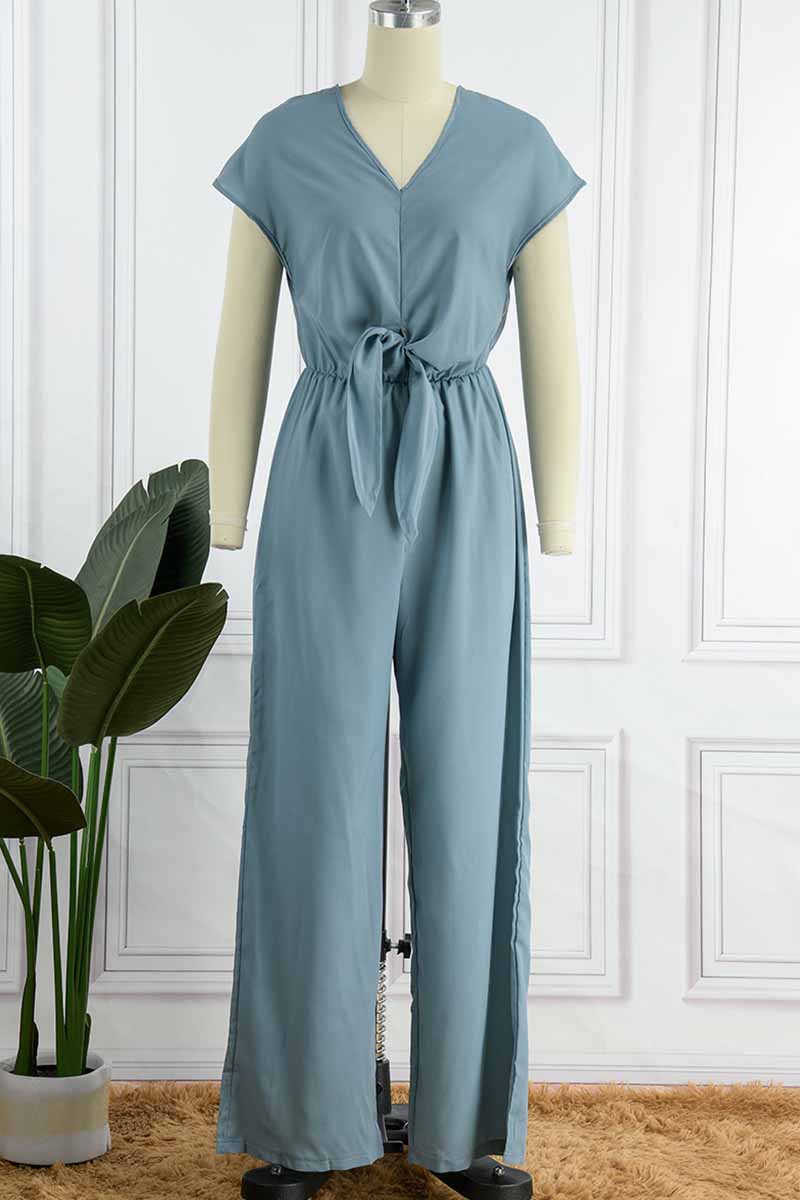 Mono holgado de moda urbana con escote en V, espalda descubierta y liso (3 colores)