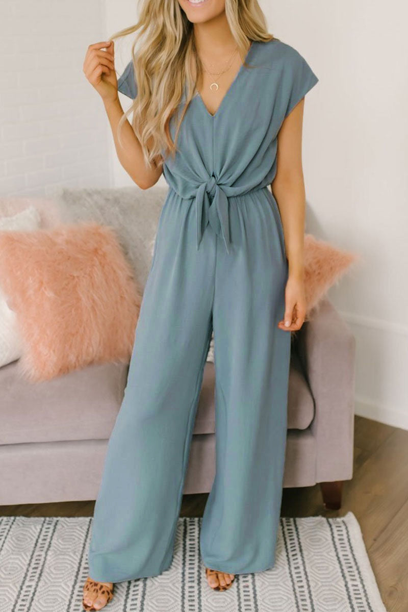 Mono holgado de moda urbana con escote en V, espalda descubierta y liso (3 colores)