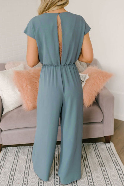 Mono holgado de moda urbana con escote en V, espalda descubierta y liso (3 colores)