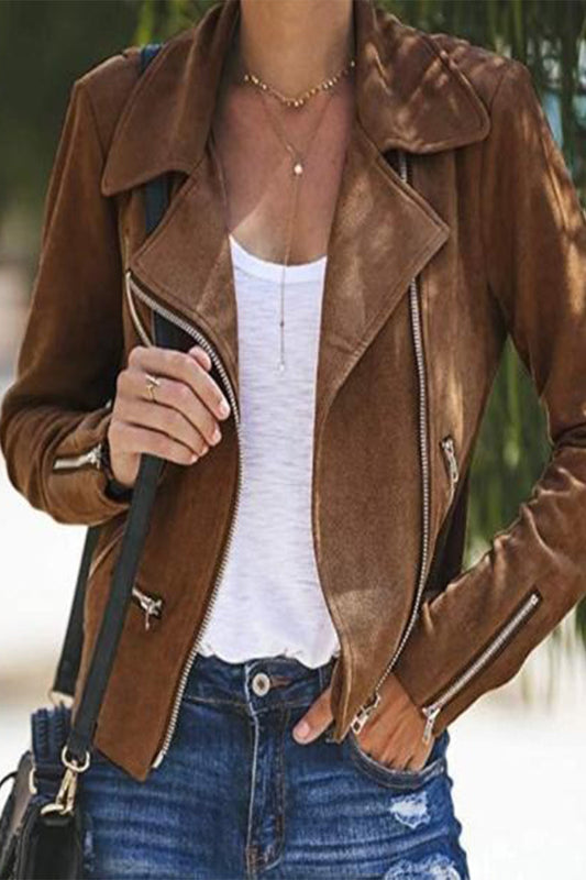 Prenda exterior informal lisa con cremallera y cuello vuelto (3 colores)