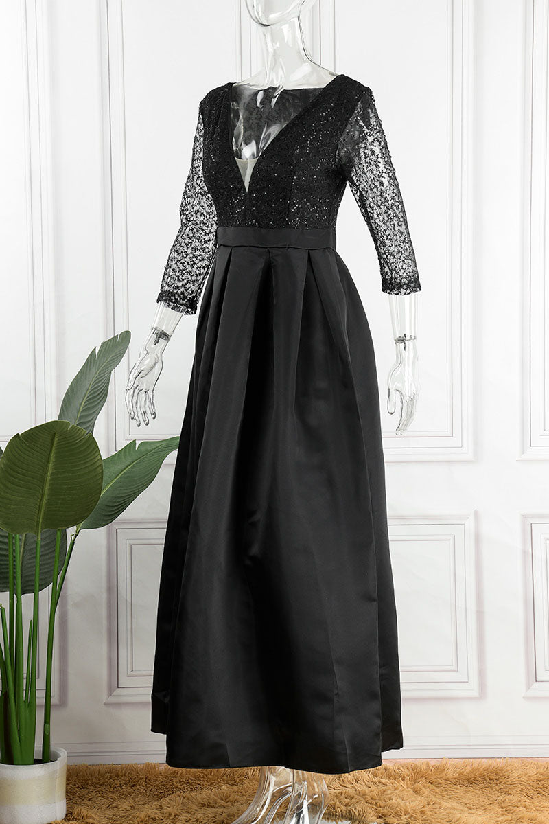 Elegante vestido de noche con cuello en V y lentejuelas lisas (6 colores)