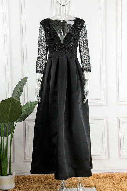 Elegante vestido de noche con cuello en V y lentejuelas lisas (6 colores)
