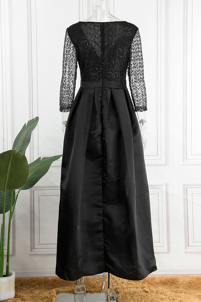 Elegante vestido de noche con cuello en V y lentejuelas lisas (6 colores)