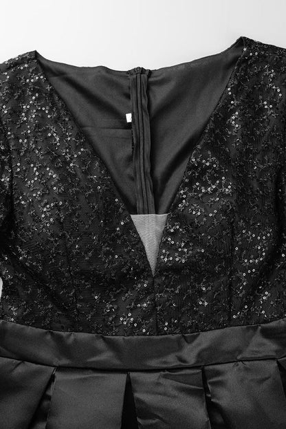 Elegante vestido de noche con cuello en V y lentejuelas lisas (6 colores)