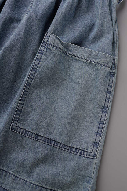 Street Solid Make Old V Neck Short Sleeve High Waist Loose Denim Jumpsuits