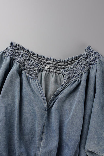 Street Solid Make Old V Neck Short Sleeve High Waist Loose Denim Jumpsuits