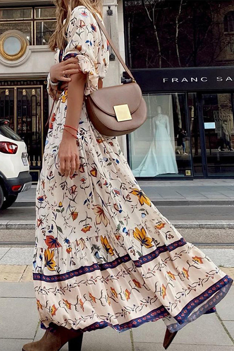 Vestido estampado elegante con cuello en V y estampado