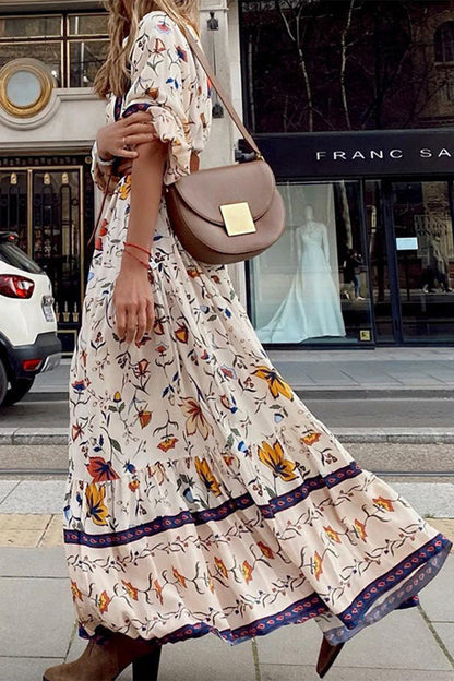 Vestido estampado elegante con cuello en V y estampado