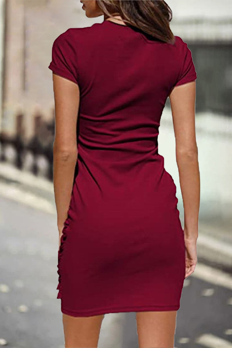 Vestidos casuales de falda de un solo paso con cuello redondo liso (10 colores)