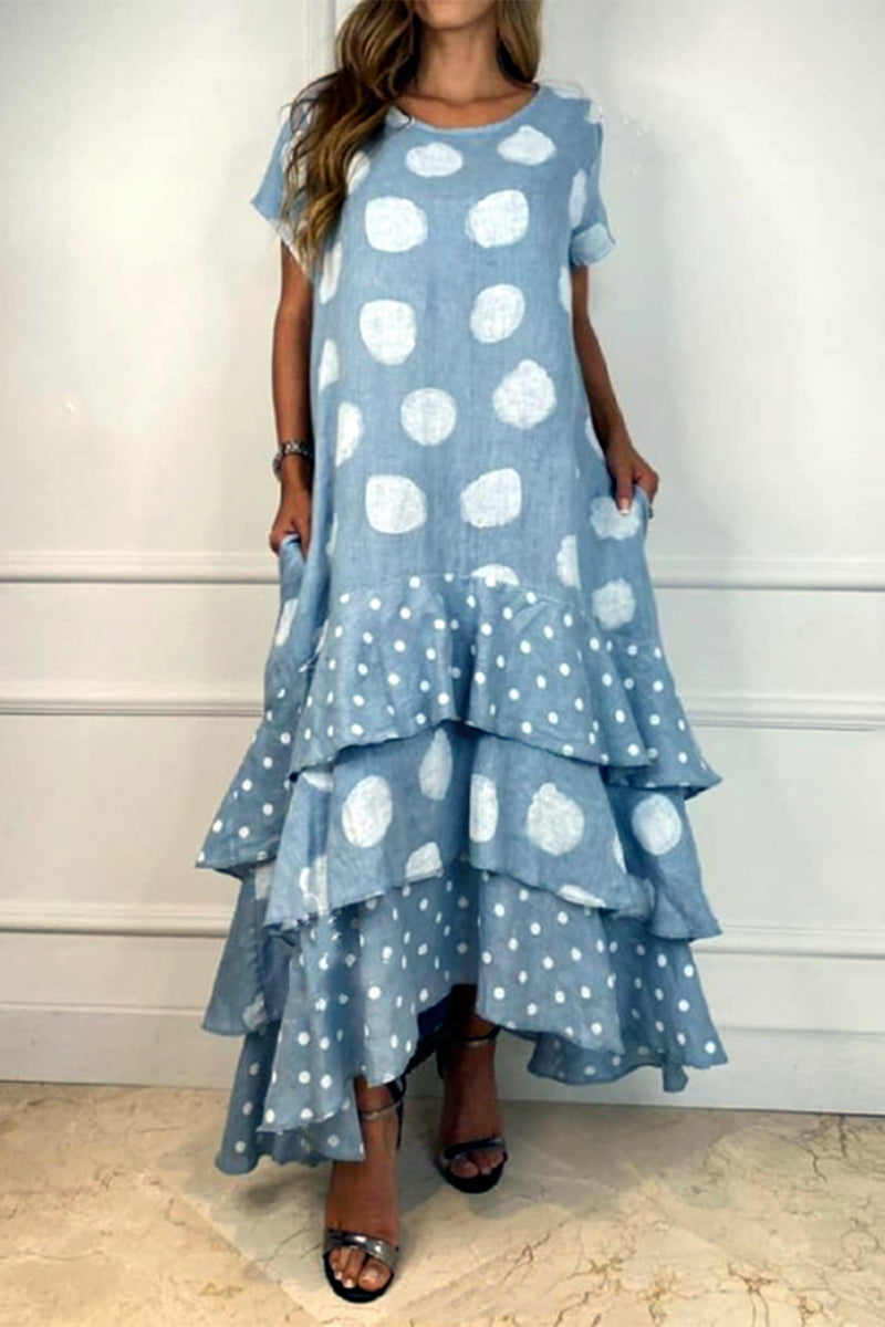 Vestido casual con estampado de patchwork de lunares (9 colores)