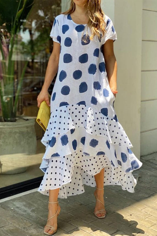 Vestido casual con estampado de patchwork de lunares (10 colores)