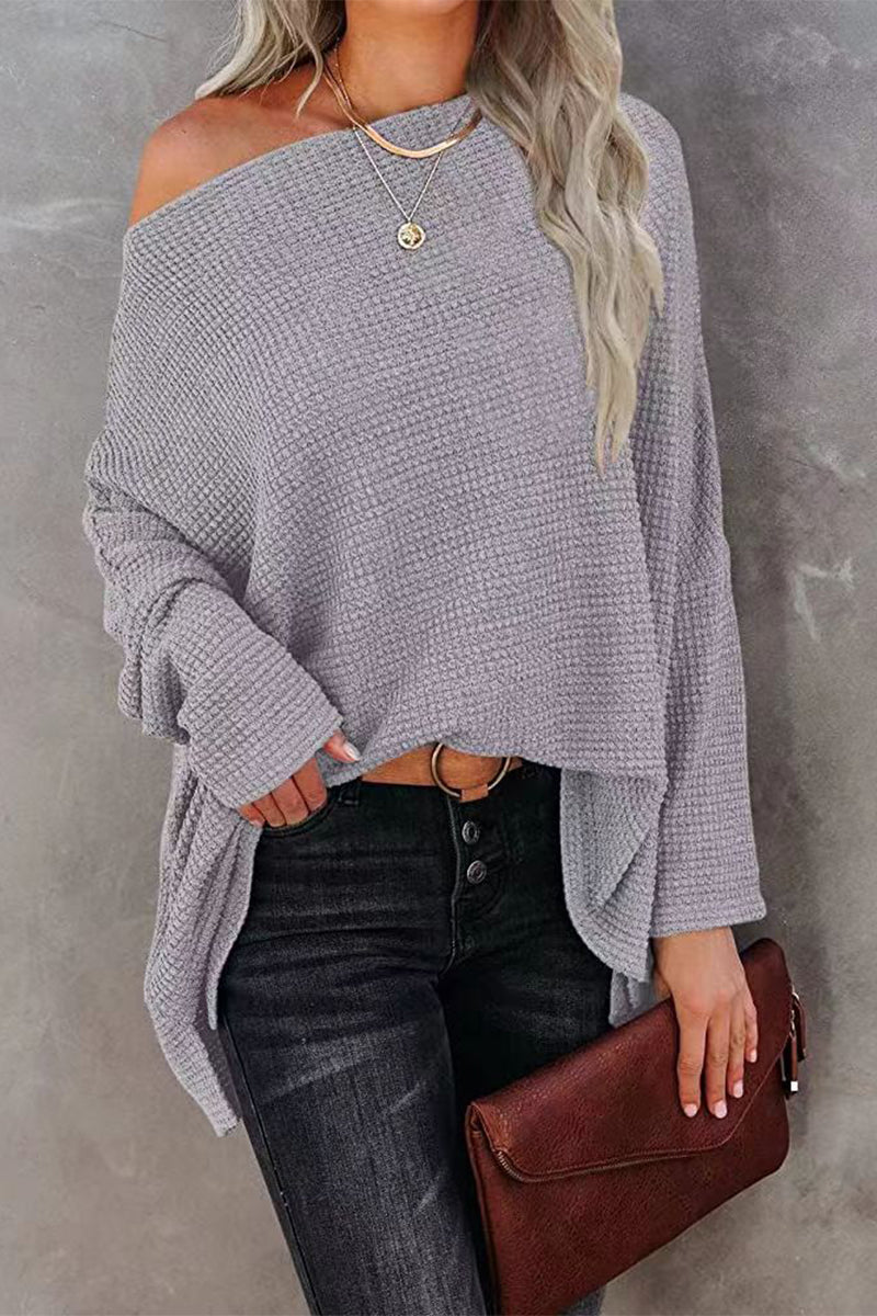Tops casuales de cuello oblicuo de color sólido