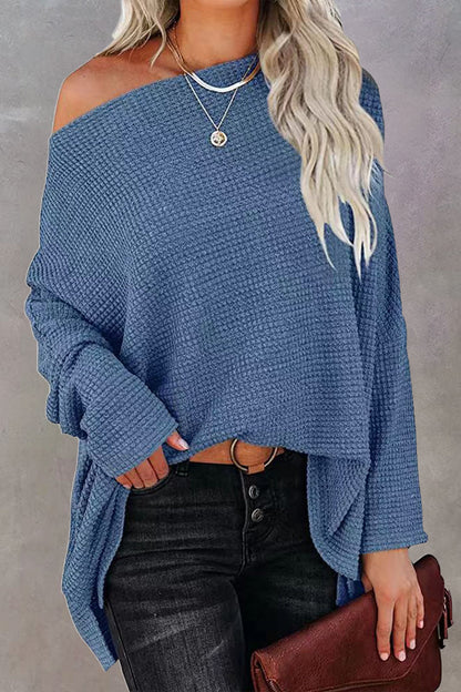Tops casuales de cuello oblicuo de color sólido