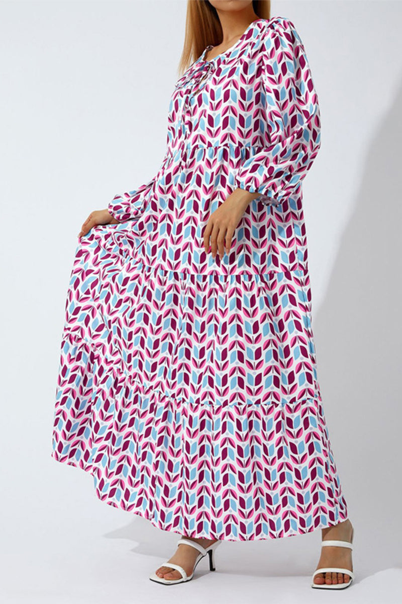 Vestido elegante y dulce con estampado de volantes y cuello redondo (9 colores)