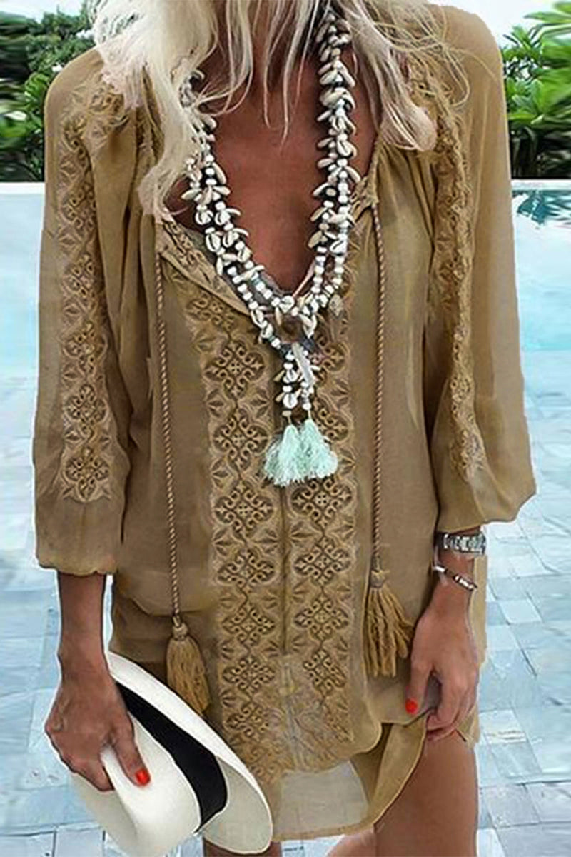 Vestido irregular con cuello en V y estampado elegante y dulce (3 colores)