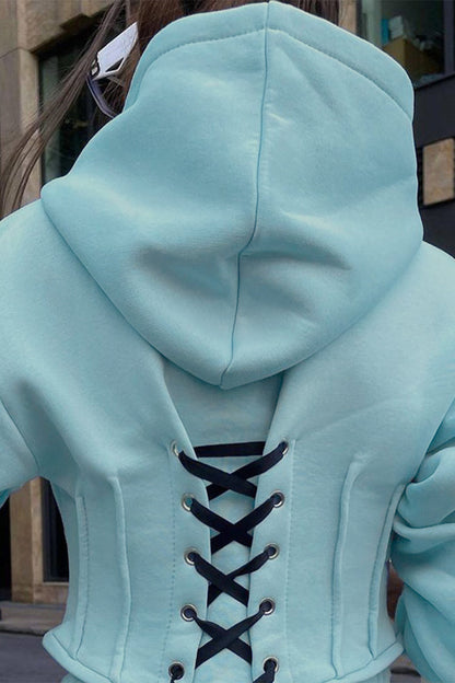 Ropa deportiva de dos piezas con capucha, cuello alto y manga larga con frenillo sólido