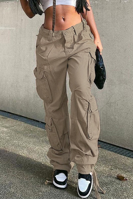 Pantalones rectos de color liso con bolsillos y parches de calle (4 colores)