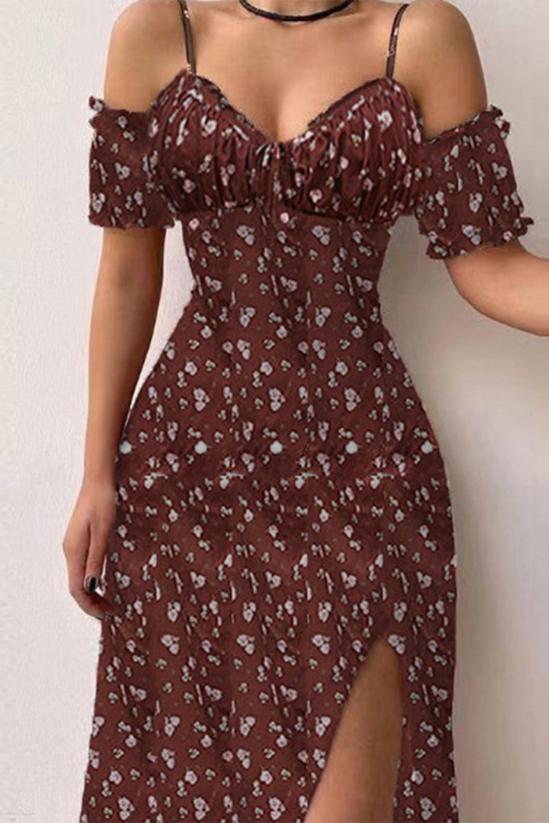 Vestidos elegantes con estampado asimétrico y hombros descubiertos (5 colores)