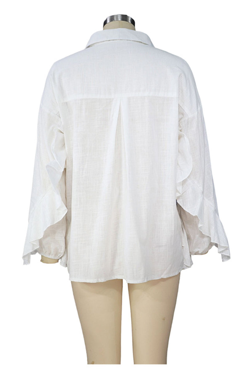 Blusas casuales de cuello vuelto con bolsillos sólidos