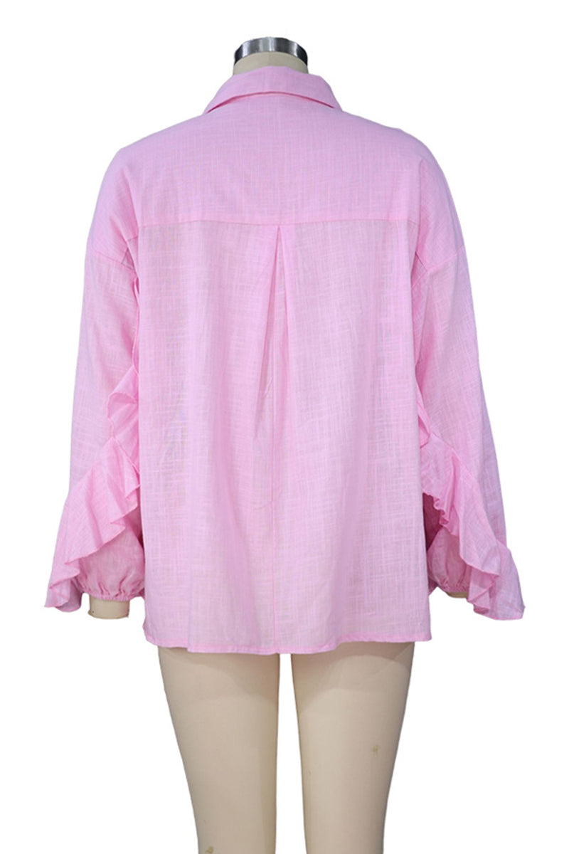 Blusas casuales de cuello vuelto con bolsillos sólidos