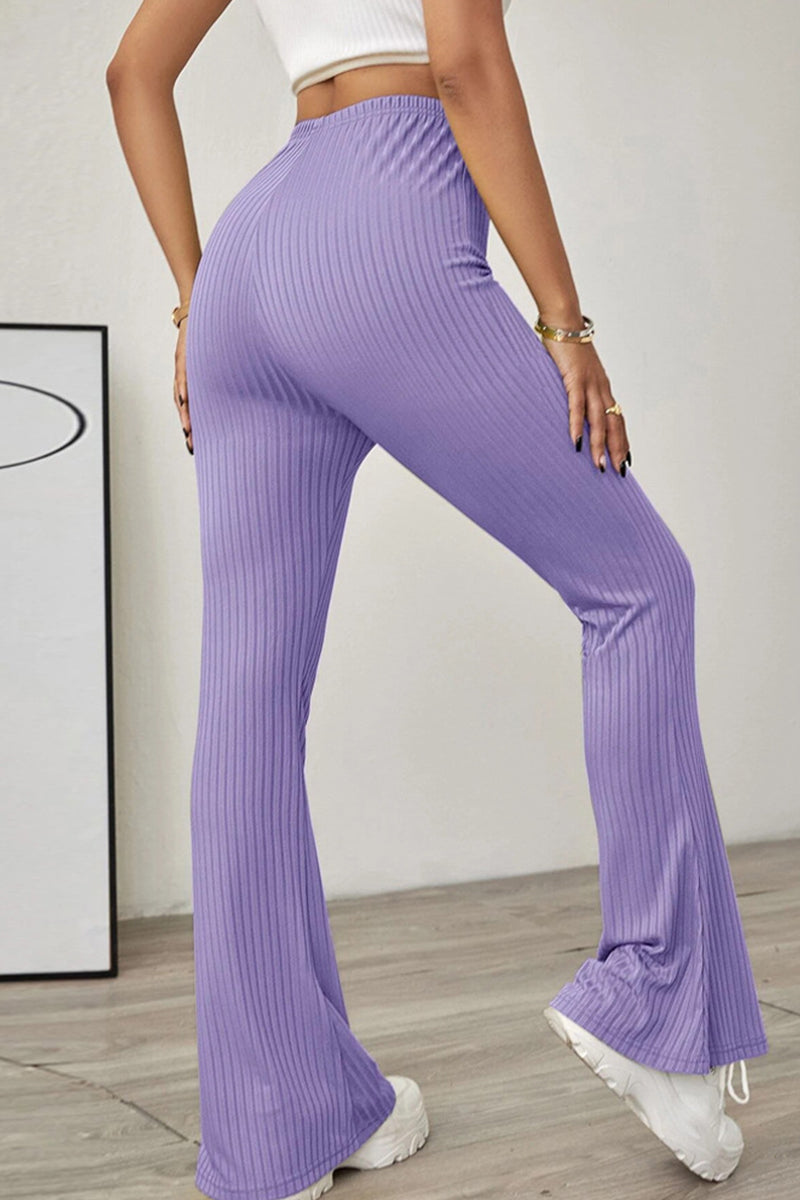 Pantalones casuales sencillos de color liso, ajustados, de cintura alta y color liso.