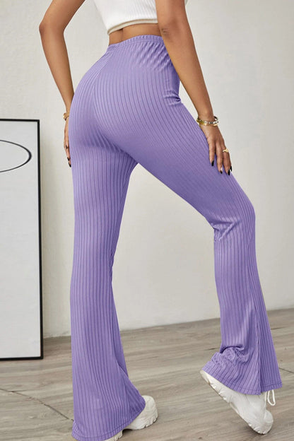 Pantalones casuales sencillos de color liso, ajustados, de cintura alta y color liso.