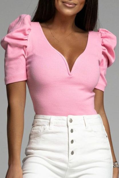 Blusas casuales sencillas con cuello en V liso (6 colores)