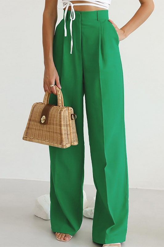 Pantalones de trabajo de calle con parches sólidos, bolsillos, sueltos, cintura alta, pierna ancha, color liso (3 colores)